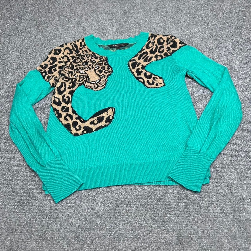 BCBGMAXAZRIA green leopard print sweater Size Small